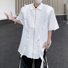 Load image into Gallery viewer, Stand Collar Patchwork Shoulder Pad Shirt