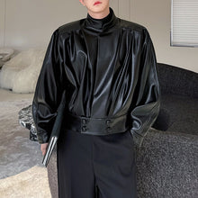 Load image into Gallery viewer, Stand Collar Pleated Short Leather Jacket
