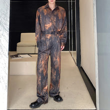 Load image into Gallery viewer, Jacquard Tie-dye Long-sleeved Shirt Wide-leg Trousers Velvet Girdle Three-piece Set