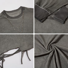 Load image into Gallery viewer, Distressed Washed Hem Hand Cut Holes Loose T-shirt