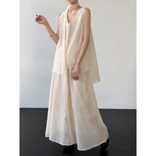 Load image into Gallery viewer, Sleeveless Ribbon-Tie Top and Skirt Two-Piece Set