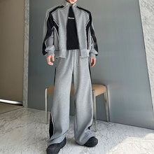 Load image into Gallery viewer, Stitching Contrast Striped Shoulder Pad Sweatshirt Casual Sports Pants Two-piece Set