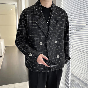 Double Breasted Lapel Plaid Blazer