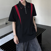 Load image into Gallery viewer, Padded Shoulder Contrast Color Stitching POLO Shirt