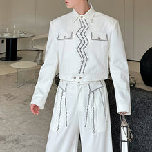 Load image into Gallery viewer, Retro Wave Topstitch Embroidery Short Jacket Straight Wide-Leg Pants Two-Piece Set