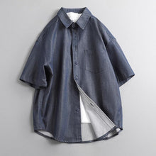 Load image into Gallery viewer, Casual Retro Twill Faux Denim Loose Collar T-Shirt