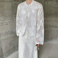 Load image into Gallery viewer, Jacquard Silhouette Long-sleeved Lace-up Shirt