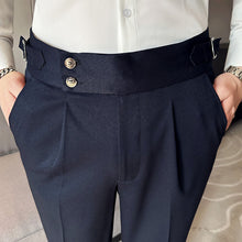 Load image into Gallery viewer, High-waist Side Button Straight Suit Trousers