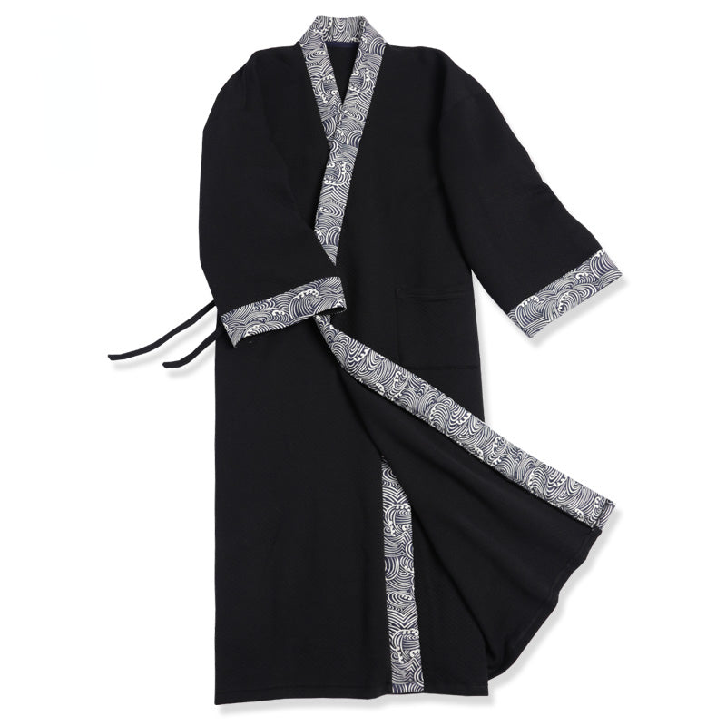 Loose Color Block Retro Home Long Robe Nightgown Zen Clothes