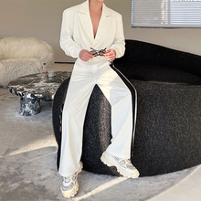 Load image into Gallery viewer, Shoulder Pad Short Jacket Wide Leg Pants Two Pieces Suit