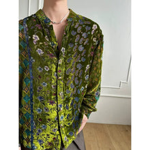 Load image into Gallery viewer, Green Printed Velvet Loose Casual Shirt