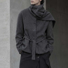 Load image into Gallery viewer, Stand-up Collar and Belted Waist Wool Coat