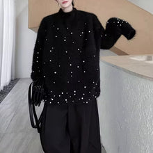 Load image into Gallery viewer, American Stand-up Collar Mink Beaded Sweater
