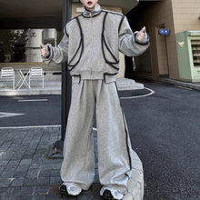 Load image into Gallery viewer, Stand Collar Hand-painted Stroke Shoulder Pad Sweatshirt Casual Wide-leg Pants Two-piece Suit