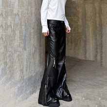 Load image into Gallery viewer, Zippered Shiny Striped Flared PU Leather Trousers