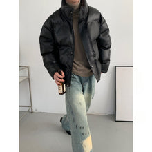 Load image into Gallery viewer, PU Leather Loose Stand Collar Cotton Jacket