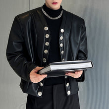 Load image into Gallery viewer, V-neck Cardigan PU Leather Jacket