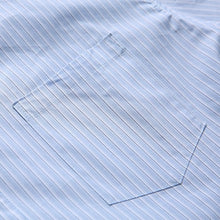 Load image into Gallery viewer, Blue White Striped Band Collar Casual Popover Shirt