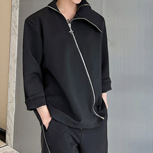 Load image into Gallery viewer, Diagonal Zip Lapel Long Sleeve Sweatshirt