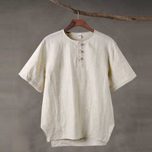 Load image into Gallery viewer, Linen Vintage Round Neck Button Down T-shirt