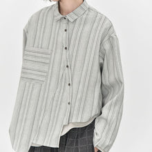 Load image into Gallery viewer, Women’s Striped Slanted Placket Irregular Hem Shirt