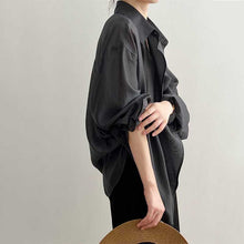 Load image into Gallery viewer, Ladies Solid Color Tencel Ruffle Trim Long Sleeve Shirt