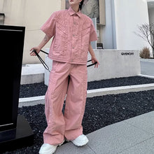 Load image into Gallery viewer, Pleated Short-sleeved Jacket and Wide-leg Pants Two-piece Suit