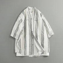 Load image into Gallery viewer, Japanese Striped Loose Kimono Shirt Half Sleeve Cardigan