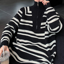 Load image into Gallery viewer, Stand Collar Half Zip Striped Sweater