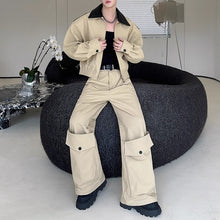 Load image into Gallery viewer, American Double-layered Collar Patchwork Jacket and Wide-leg Trousers Two-piece Set
