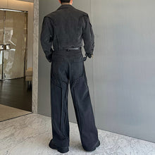 Load image into Gallery viewer, Vintage Denim Washed Jacket Wide Leg Pants Two-Piece Set