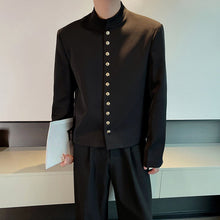 Load image into Gallery viewer, Gold Button Shoulder Pad Stand Collar Cropped Jacket