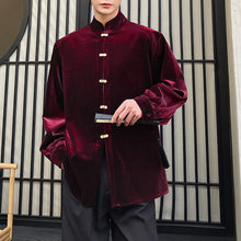 Load image into Gallery viewer, Button-down Stand-collar Vintage Velvet Long-sleeved Shirt
