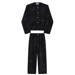 Retro Thickened Woolen Short Jacket and Straight Trousers Two-piece Set