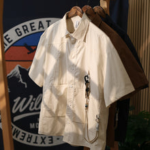 Load image into Gallery viewer, Compass Pendant Japanese Retro Short-sleeved Work Shirt