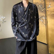 Load image into Gallery viewer, Lace-up Bamboo Leaf Print Shirt