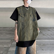 Load image into Gallery viewer, Denim Patchwork Shoulder Pad T-shirt