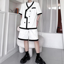 Load image into Gallery viewer, V-Neck Paneled Color Contrasting Blazer Shorts Set