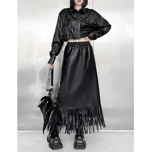 Load image into Gallery viewer, Fringed PU Leather Skirt