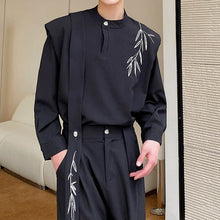 Load image into Gallery viewer, Vintage Embroidered Bamboo Shirt Wide-leg Pants Two-piece Set
