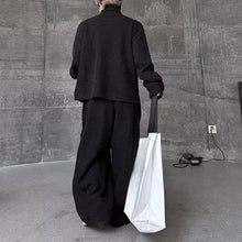 Load image into Gallery viewer, Retro Stand-up Collar Webbing Pullover Sweatshirt Wide-leg Trousers Two-piece Set