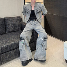 Load image into Gallery viewer, Short Denim Jacket and Wide-leg Pants Two-piece Suit