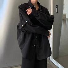 Load image into Gallery viewer, Black Padded Shoulder Long Sleeve Metallic Stitching Shirt