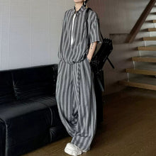 Load image into Gallery viewer, Striped Faux Two-Piece Shirt Wide-Leg Pants Two-piece Set