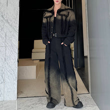 Load image into Gallery viewer, Distressed Raw Edge Gradient Washed Denim Jacket Wide Leg Pants Two Piece Set