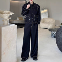 Load image into Gallery viewer, Handmade Gemstone Embellished Lapel Jacket and Wide-Leg Pants Two-Piece Set