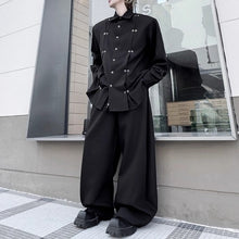 Load image into Gallery viewer, Iron Ring Shoulder Pad Pleated Shirt Wide-leg Pants Two-piece Suit