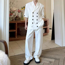 Load image into Gallery viewer, Double-breasted Three-quarter Sleeve Straight-leg Trousers Two-piece Suit