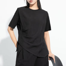 Load image into Gallery viewer, Draped Hem Pleated Patchwork T-shirt