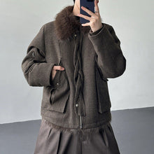 Load image into Gallery viewer, Cable Knit Shearling Fur Collar Jacket